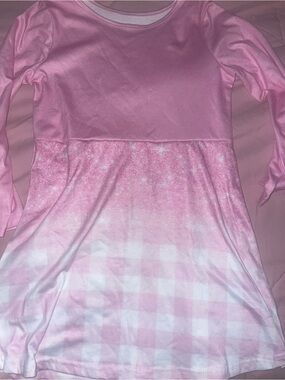 Girls' Pink Ombre Check Long-Sleeve Casual Dress